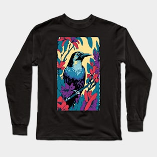 Crow Vibrant Tropical Flower Tall Retro Vintage Digital Pop Art Portrait Long Sleeve T-Shirt